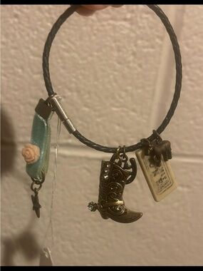 Cowboy Boot Charm Bracelet in Black and Antique Brass